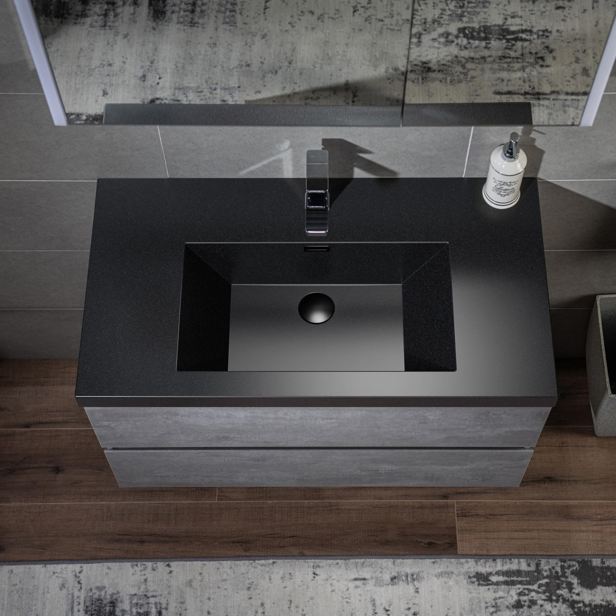 WOODBRIDGE 36 in. W x 19 in. D Wall Mounted Floating Bathroom Vanity in Gray with Quartz Sand Composite Vanity Top in Matte Black WOODBRIDGE