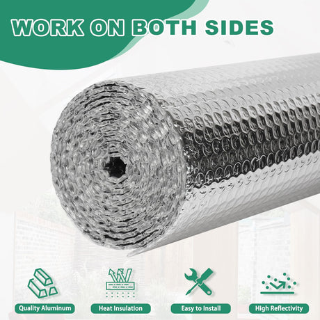 Reflective Bubble Insulation Sheet, Double Side Aluminum Foil Bubble Shield, Aluminum Foil Thermal Insulation Radiant Barrier for Windows, RV, Roof, Garage Door (47IN X 15FT) FONUNO