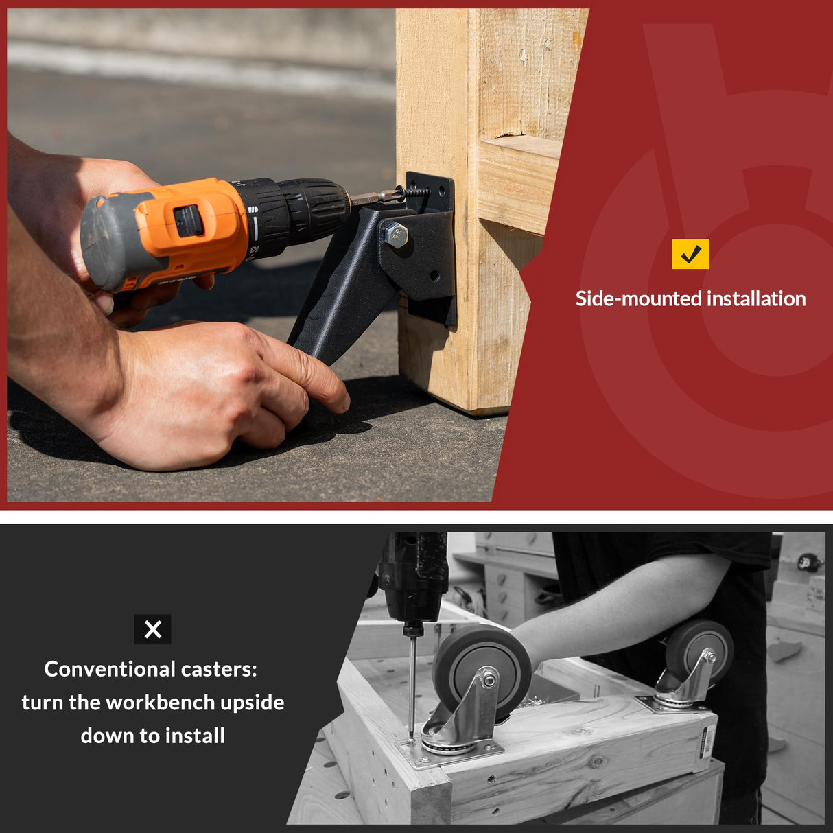 Heavy Duty Workbench Casters 3 Inch Retractable Casters with Lifting and Lowering Function 360° Rotation Ideal for Workbenches or Other Equipment Maximum Load of 1100 lbs HOLKIE