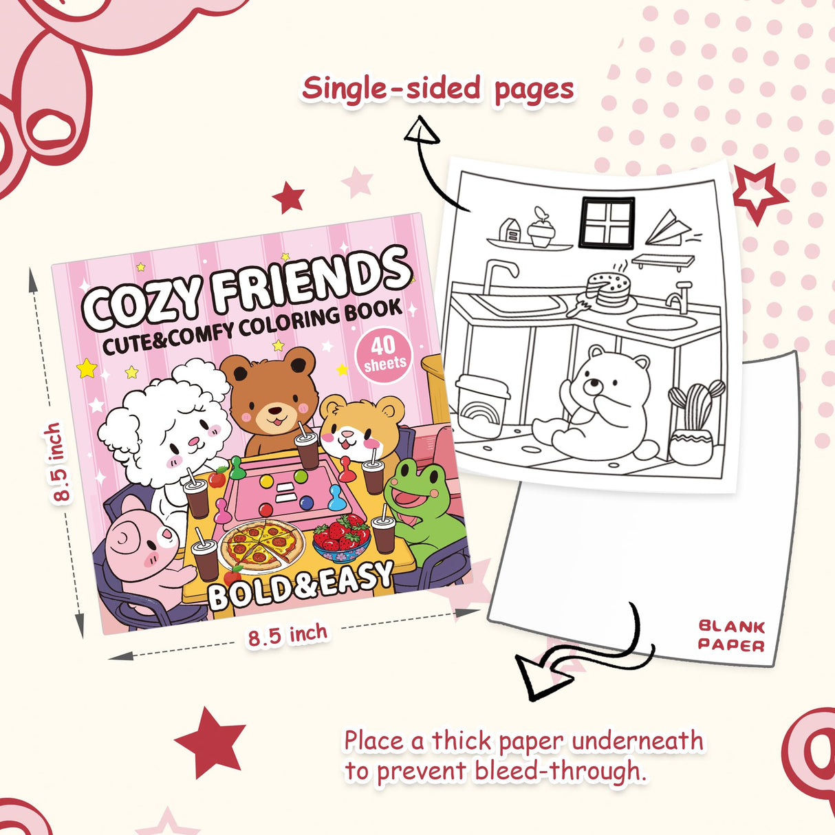 Cozy Friends: Coloring Book for Adults and Teens Featuring Super Cute Animal Characters with Easy and Simple Big Designs for Relaxation (Thick Lined Bold & Easy Coloring) Tesitehi
