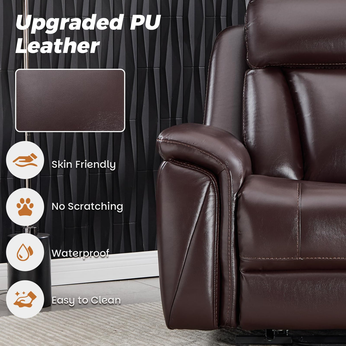 CANMOV 50" Wide Oversized Recliner, Faux Leather Power Lift Recliner Chair, Extra Large Lift Chair with Massage and Heat, Stand Up Recliner for Elderly Big and Tall, Brown CANMOV