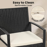 Murago 3 Pieces Wicker Patio Bistro Sets, Rattan Conversation Set with Coffee Table, for Balcony, Porch, Garden, Yard, Poolside, Black Frame with Beige Cushion Murago