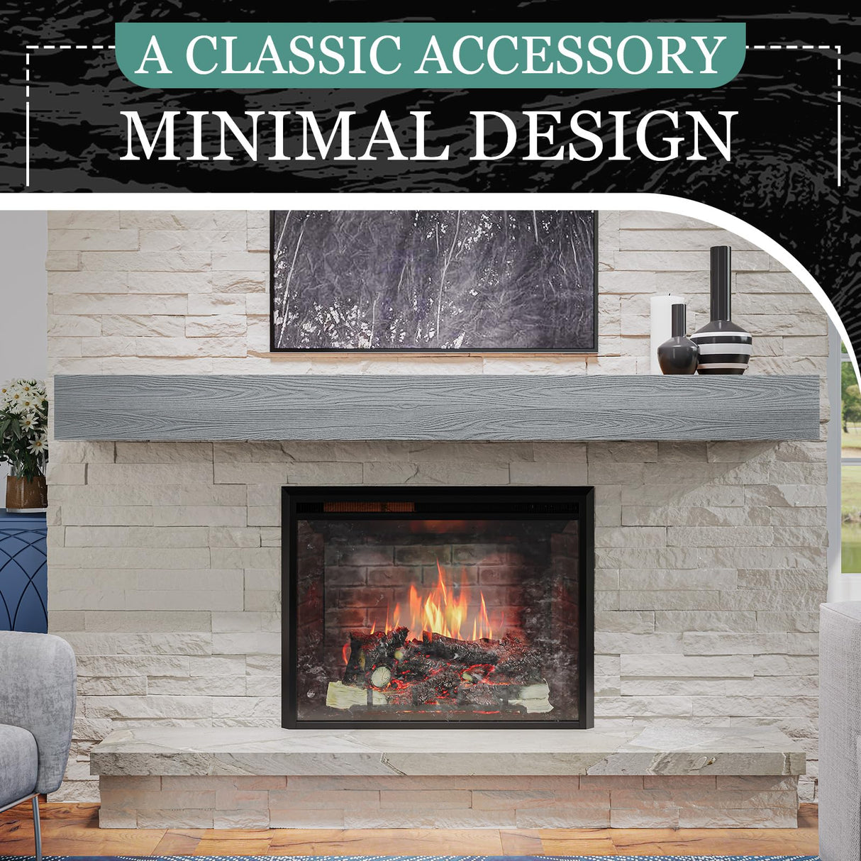 THLYNSAM Fireplace Mantel 48 inches Floating Shelf with Rustic Finish Wood Wall Shelf with Invisible Heavy Duty Bracket for Living Room Décor, 48L x 6H x 8D, Grey THLYNSAM