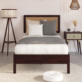 Bme Nipe 14 Inch Bohemian Bed Frame with Adjustable Woven Headboard - Rustic & Vintage Unique Style with Acacia Wood - No Box Spring Needed - Easy Assembly - Twin, Walnut Bme