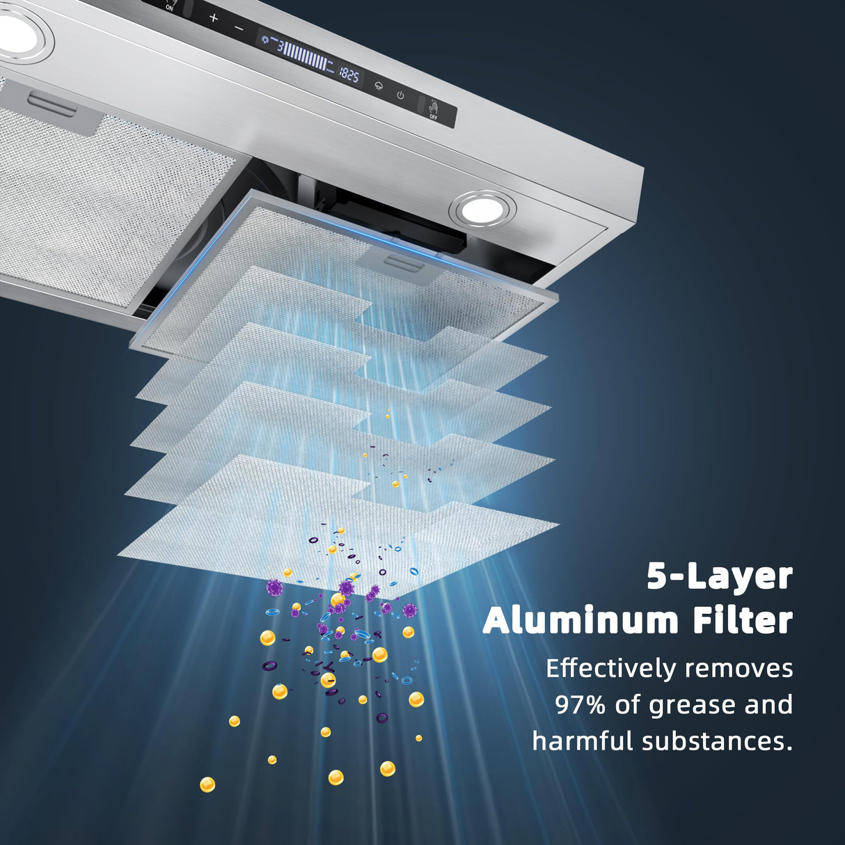 FIREGAS Range Hood 30 Inch Under Cabinet, 450 CFM Ducted/Ductless Kitchen Hood with 3 Speed Fan, Stove Hood Vent with Gesture and Touch Control, Delay Function and LED Lights, Charcoal Filter FIREGAS