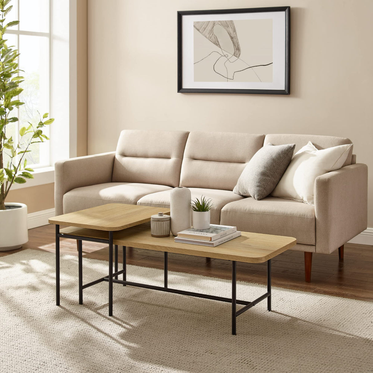 Walker Edison Lyson Coastal Oak Modern Nesting Tables Set of 2 Walker Edison