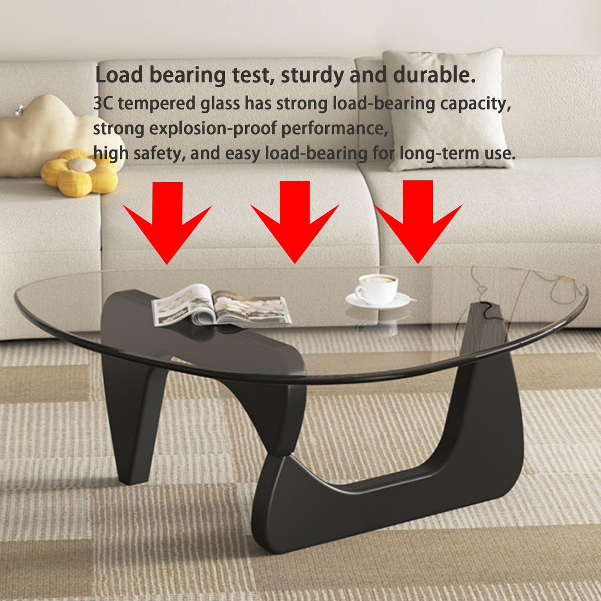 EASYSOUL Modern Glass Coffee Table, 32.68" D x 22.44" W x 15.75" H, Abstract Round Tea Tables for Living Room Home Office Industrial Cocktail Tables (Black-Clear Glass, 32.68") EASYSOUL