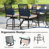 COSTWAY Outdoor Bar Chair Set of 4, 24.5 Inch Swivel Counter Height Bar Stools with Footrest, Seat Cushions & Lumbar Pillows, Metal Dining Bar Chairs for Patio, Backyard, Poolside (4) COSTWAY