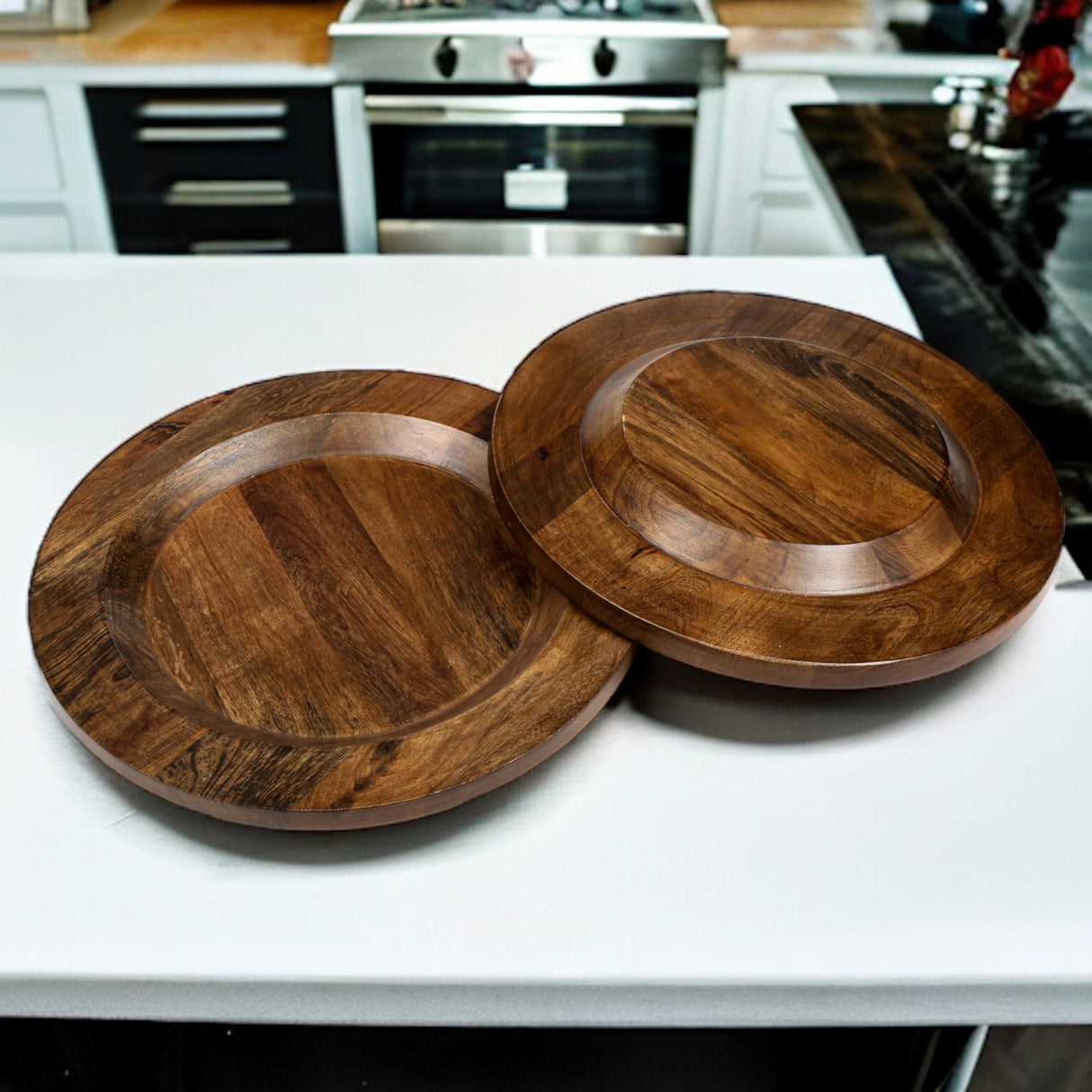 Alpha Living Home Farmhouse Wood Charger Plate,Wood Charger Plate Sets,Wood Chargers for Dinner Plates,Wood Placemats,Chargers for Dinner Plates,13 inch Wood Charger Plate - Pack of 2 - Walnut Alpha Living Home