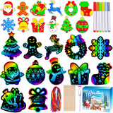 Garma 36Pcs Christmas Crafts Scratch Art for Kids, Rainbow Scratch Paper Christmas Ornaments Crafts Christmas Party Favors Toys Xmas Tree Ornaments Hanging Craft Art Kits Garma