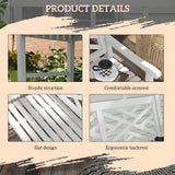 Outsunny Outdoor Garden Bench, Wooden Frame Patio Bench with Geometric Pattern, 43.25 Inch Weatherproof 2-Person Love Seat for Garden, Lawn, Porch, Yard, Work Entryway, White Outsunny