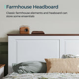 LINSY Farmhouse Bed Frame, Full Bedframe with Headboard and Footboard, Wooden Bed Frame with Solid Wood Slats, Rustic White Platform Bed Frames Full Size, No Box Spring Needed LINSY