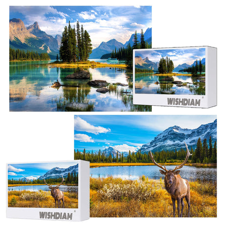 Jigsaw Puzzles 2 Pack 1000 Pieces - WISHDIAM Puzzles for Adults - Rocky Mountain & Spirit Island National Park Impossible Challenging Puzzles for Home Decor Birthday Party Gifts Toy for Men Women WISHDIAM