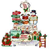 18pcs Christmas Tiered Tray Decoration Set - Santa Claus Snowman Christmas Tree Gingerbread Man Tiered Tray Decoration, Farmhouse 3D Winter Sign for Home, Farmhouse Tabletop, Office Desk Decoration kauomi