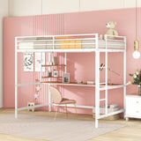 Full Loft Bed with Desk, Metal Loft Bed Frame with Storage Shelves (Full Size, White) Bellemave