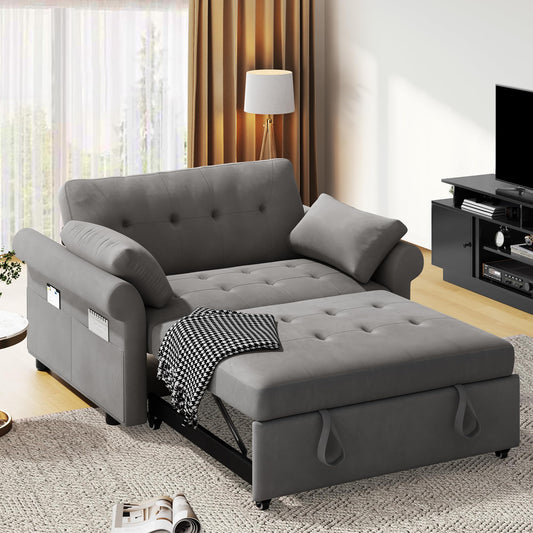 DWVO Sleeper Sofa Bed 3-in-1 Convertible Couch with Pullout Bed, Reclining Backrest, Storage Pockets, Modern Space Lounge Furniture for Living Room, Includes Toss Pillows, Grey