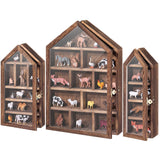 DoubleFill Set of 3 Shadow Cubby Boxes Wooden Display Shelf 10 x 15 Inch Large Wall Mounted Display Storage Shelves for Mini Figures Curio Trinket Medals Crafts Collections(Brown,House Shape) DoubleFill