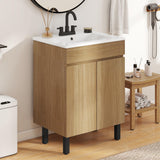 YITAHOME 24 Inch Bathroom Vanity with Sink, Bathroom Cabinet Vanity for Small Space, Freestanding Storage Bathroom Vanity with 2 Soft Closing Cabinets, Natural Brown YITAHOME