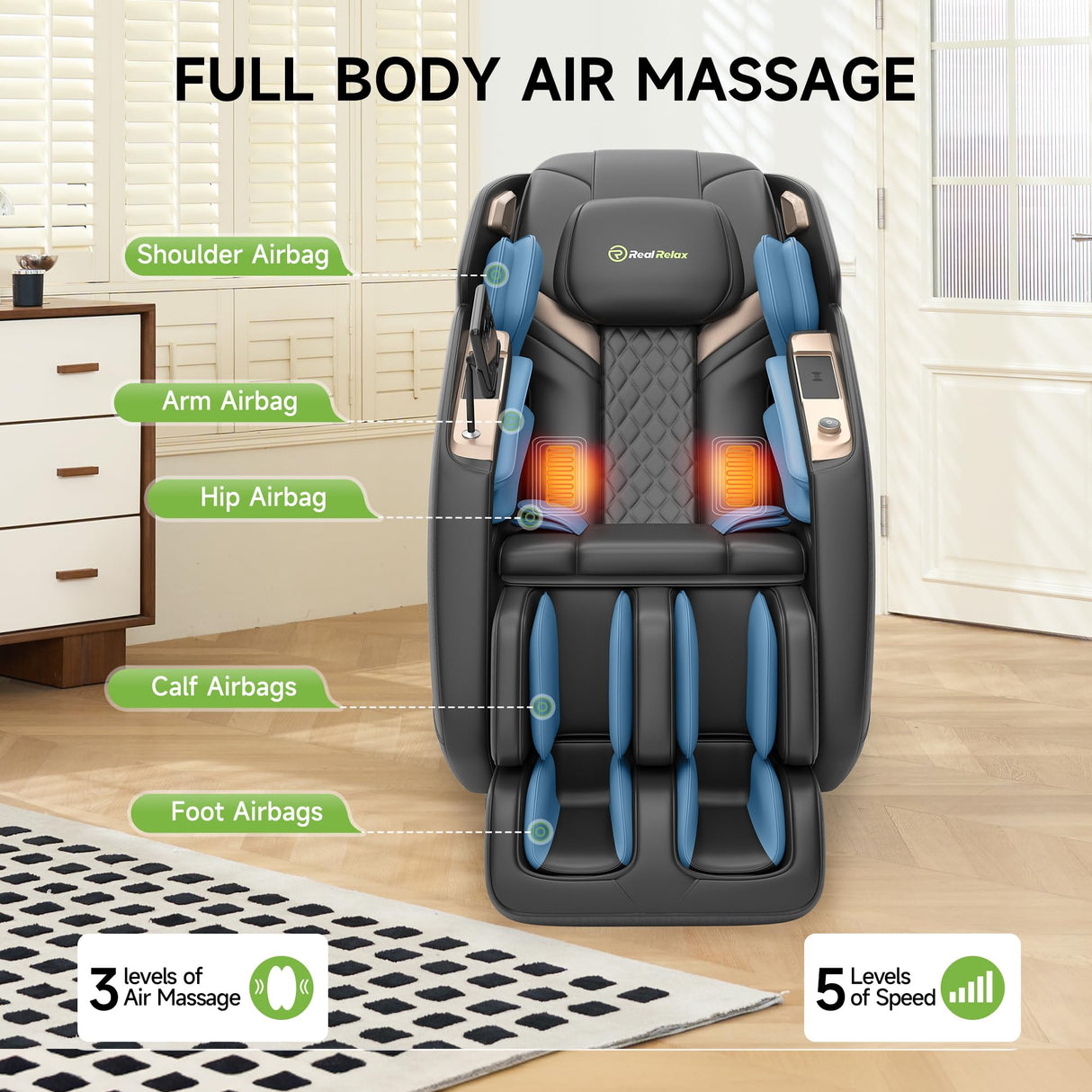 Real Relax 4D Massage Chair Full Body, Zero Gravity Recliner with Negative Ion Purification, Aromatherapy, 20 Auto Modes, Yoga Stretching, Touch Screen, Foot Rollers, Wireless Charger, PS5200 Black Real Relax