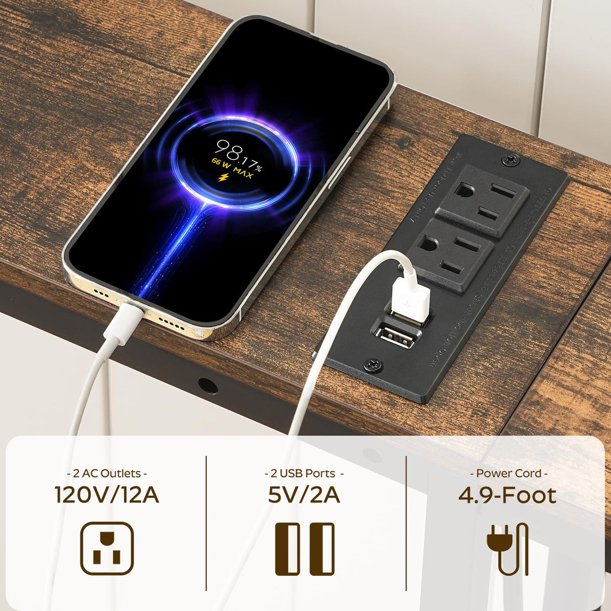 YATINEY L Shaped Console Table, 5.9" Long Narrow Sofa Table, Behind Couch Table, Entryway Table with 2 Outlets and 2 USB Ports, for Living Room, Hallway, 3 Assembly Options, Rustic Brown CT07UBR YATINEY