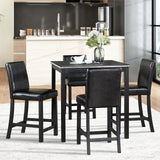 KEIKI 5-Piece Counter Height Dining Table Set with Square Table and 4 Upholstered Chair, for 4 Person, Classic Style Crystal Decoration Wooden Table Set, Easy Assembly, for Kitchen, Dining Room, Black KEIKI