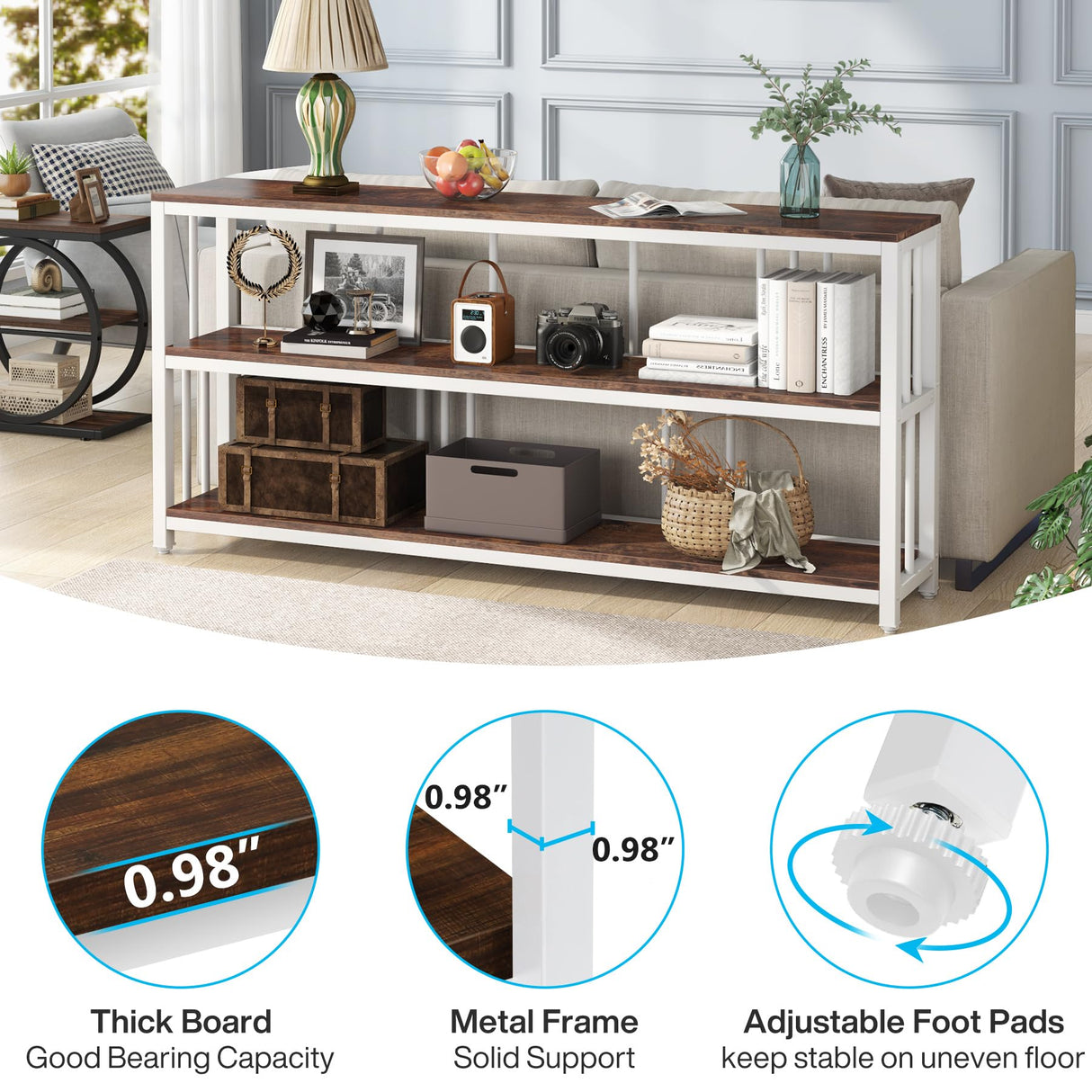 Tribesigns 71" Industrial Console Table, 3 Tiers Sofa Table, Narrow Long Sofa Table with Storage Shelves, Big Rustic Entryway Table, Large Hallway Table, Behind Couch Table with Storage Tribesigns