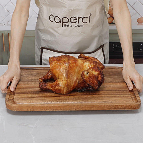 Acacia Wood Cutting Board for Kitchen - Caperci Organic Wooden Chopping Serving Board with Deep Juice Groove for Meat (Butcher Block) Veggies, Fruit and Cheese, 17 x 12" Caperci