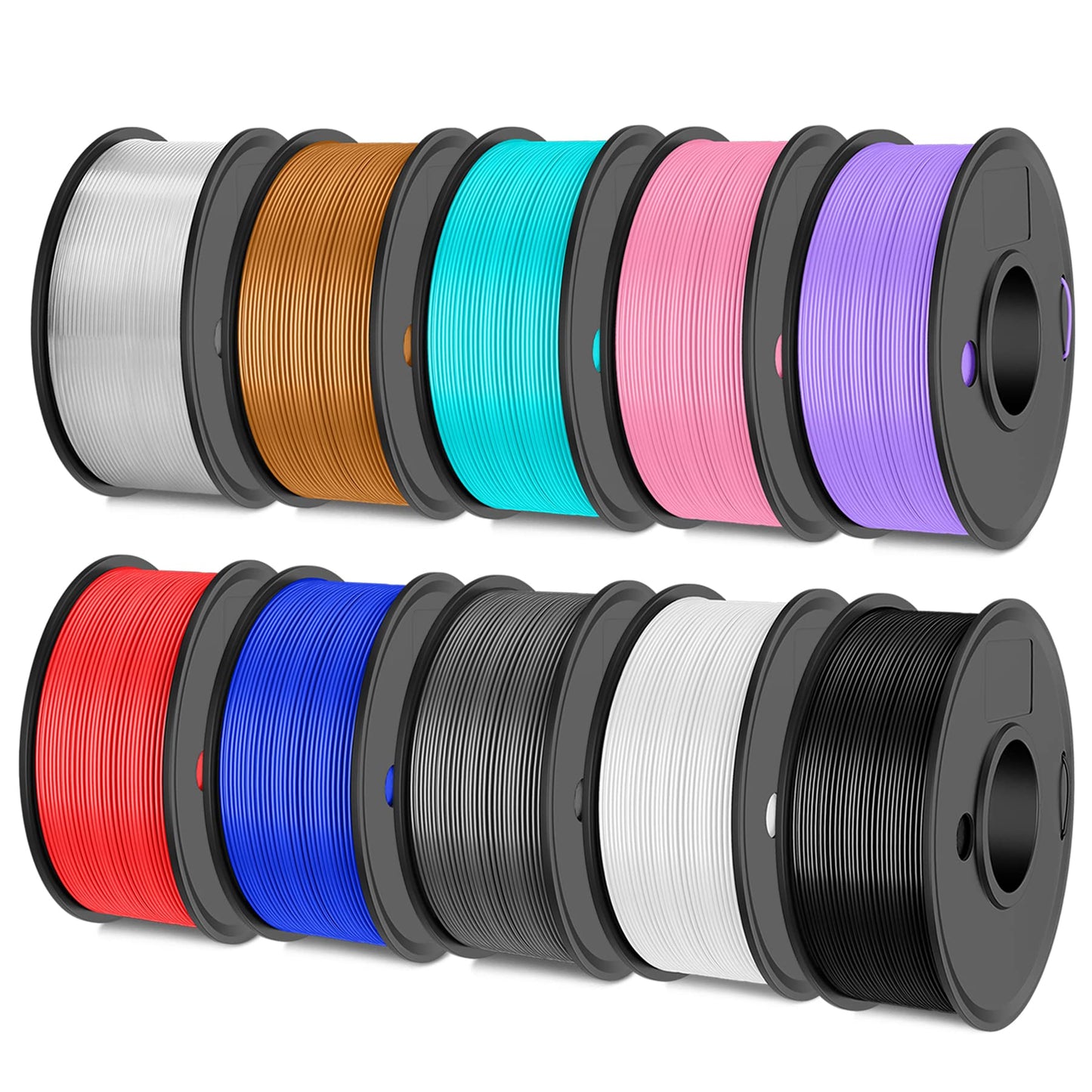 SUNLU PETG 2500g 3D Printer Filament Bundle Multicolor, Strong PETG Filament 1.75mm, Neatly Wound Filament 2.5kg, 250g Spool, 10 Pack, Black+White+Grey+Blue+Red+Purple+Pink+Cyan+Coffee+Transp - WoodArtSupply