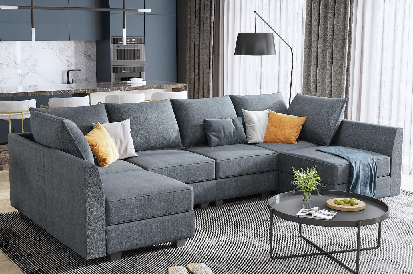 HONBAY Modular Couch U-Shaped Modular Sectional Sofa, Sectional Couch with Storage Seats (U Shape Sofa-2, Bluish Grey)