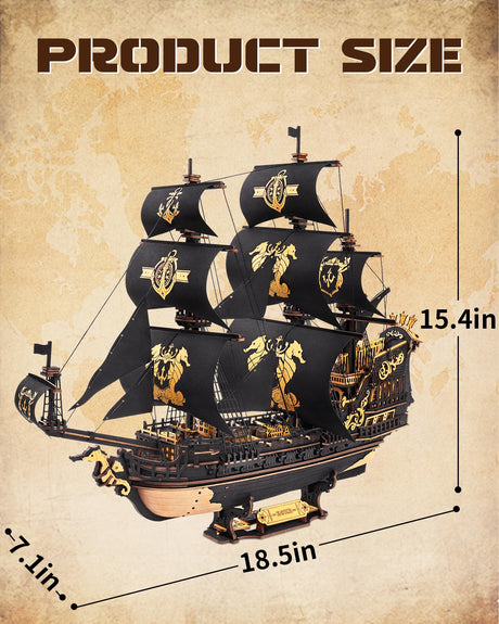 ROKR Seahorse Barque 3D Wooden Puzzle for Adult - Sailboat Model Kit, 603-Piece DIY Assembly, 1:100 Scale Sailboat MCB02 ROKR