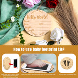 Wooden Baby Announcement Sign, 5.9 inch Baby Birth Announcement Sign with Ink Pad Markers Hello World Newborn Sign Baby Nursery Name Sign for SAVITA