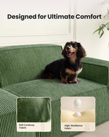 Amada 111" L Shaped Sofa Modular, Corduroy Clopud Couches with Deep Seats &High-Back, Upholstered Couches for Living Room Bedroom with Ottoman, No Assembly Required(2-Seater&1 Ottoman,Green) AMADA HOMEFURNISHING