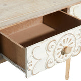 Deco 79 Wood Floral Intricately Carved 2 Drawers Console Table, 36" x 16" x 33", Brown Deco 79