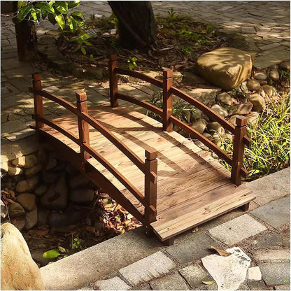 4.6ft Long Garden Decor Outdoor Bridge, Classic Wooden Arched Footbridge, for Fish Pound/Creek Bed/Farm, Easy to Install - WoodArtSupply