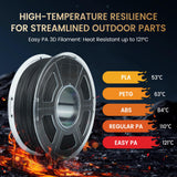 SUNLU Easy PA Filament, Nylon 3D Printer Filament with Heat Resistant, Nylon Filament 1.75mm No Cracking, Polyamide (PA) 3D Printing Filament Warp Free, Fit Most FDM Printer (Black, 1kg) SUNLU