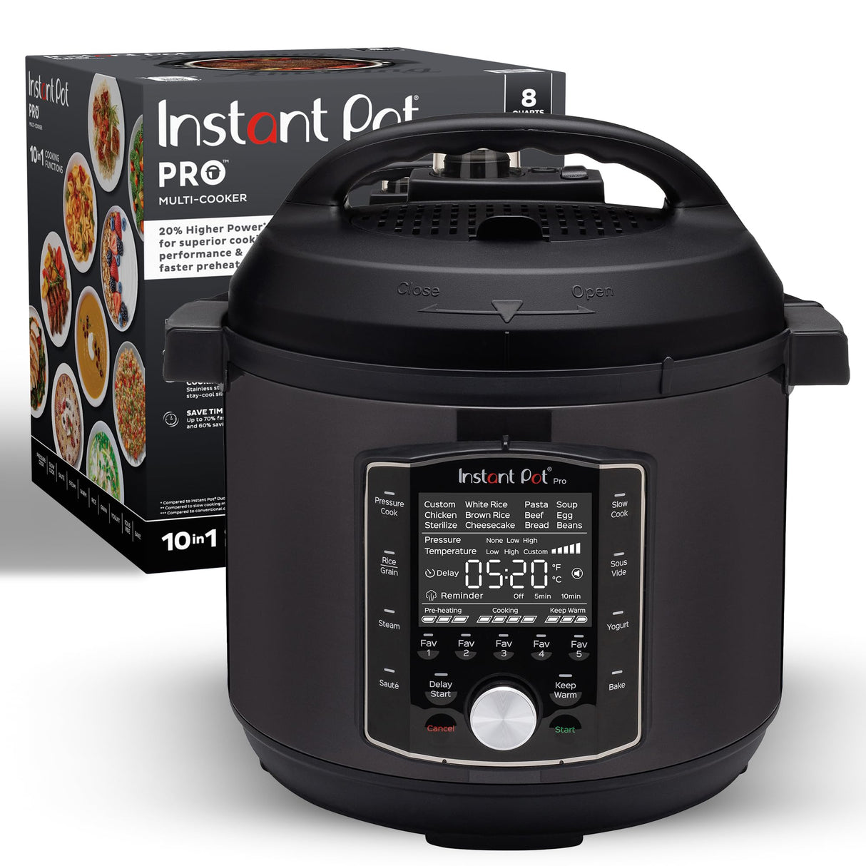 Instant Pot Pro (8 QT) 10-in-1 Pressure Cooker, Slow Cooker, Rice/Grain Cooker, Steamer, Sauté, Sous Vide, Yogurt Maker, Sterilizer, and Warmer, Includes App With Over 800 Recipes, Black Instant Pot