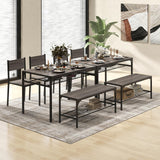 COSTWAY 4 Pieces Dining Table Set, Kitchen Table and 2 Chairs for 4 with Bench, Storage Racks, Metal Frame & Space-saving Design, Industrial Kitchen Table Set for Small Space, Apartment (Black & Grey) COSTWAY