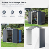 IRONMAX Outdoor Storage Shed, 7x6 FT Galvanized Steel Lean to Garden Shed, Heavy Duty Tool Storage House with Sliding Doors & Air Vents, for Bicycles, Lawnmowers, Backyards, Patios, Lawns, Grey IRONMAX