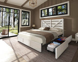 AMERLIFE King Size Farmhouse Bed Frame with 4 Drawers, Wooden Storage Bed Frame with Headboard and Heavy Duty Metal Slats, Noisy Free, Easy Assemble, White/Barnwood AMERLIFE