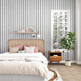 STICKEEP White/Grey 3D Wood Slat Panels for Walls Peel and Stick PVC Slat Wall Paneling Soundproof Self Adhesive Faux Wooden Slatted Panel for Wall Decor Interior Living Room Bedroom 120"x 12" STICKEEP