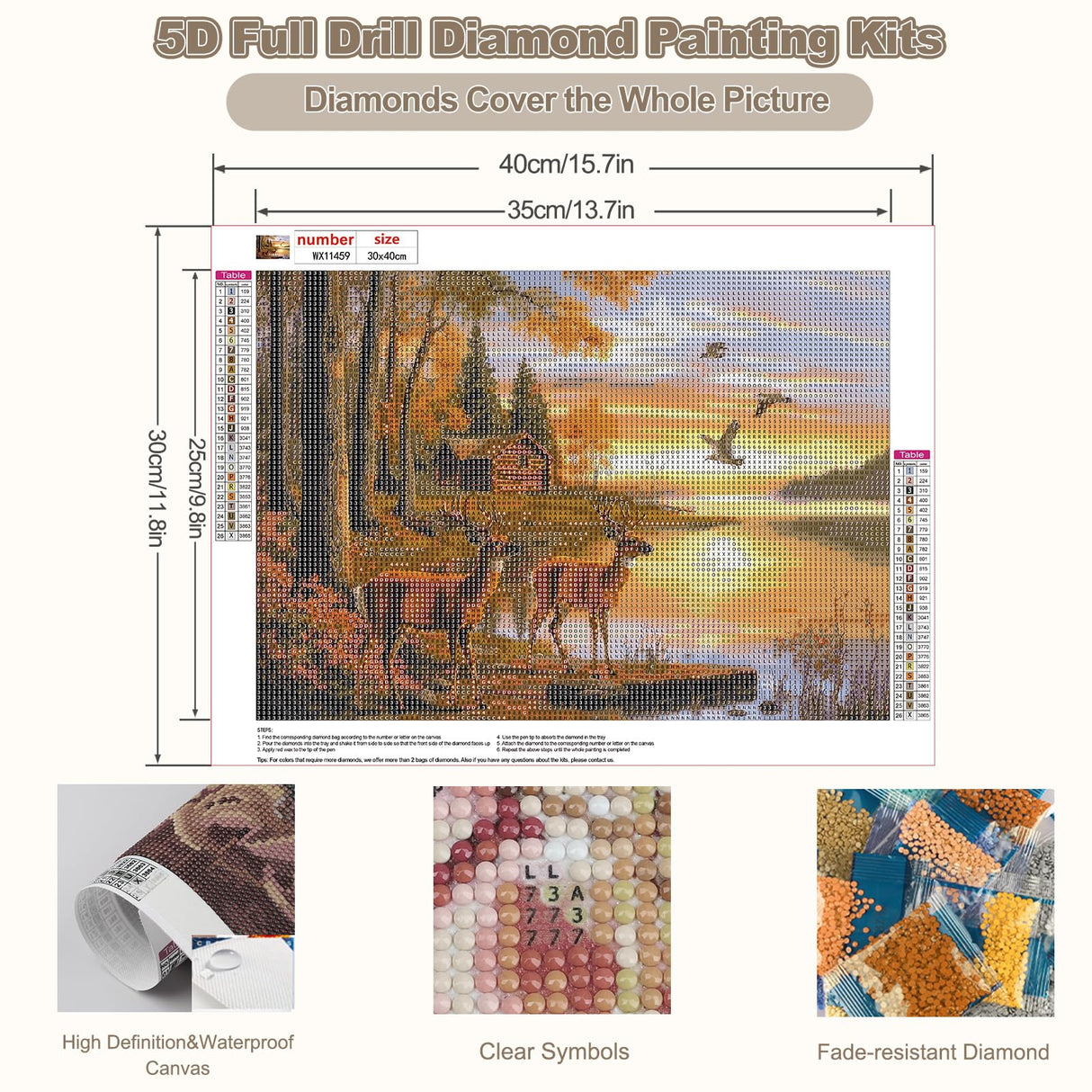 CEOVR Deer Diamond Painting Kits, 5D Full Drill Animal Diamond Art Kits for Adults Landscape Crystal Gem Art, Adult Crafts Kits Arts and Crafts, Wall Decor for Home Office 12x16inch CEOVR