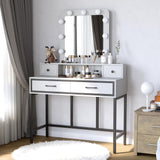 Sunvivi Vanity, Makeup Vanity Desk with 3 Color Dimmable Lighted Hollywood Mirror, White Vanity with 4 Drawers, Large Dressing Table for Women Girls Sunvivi