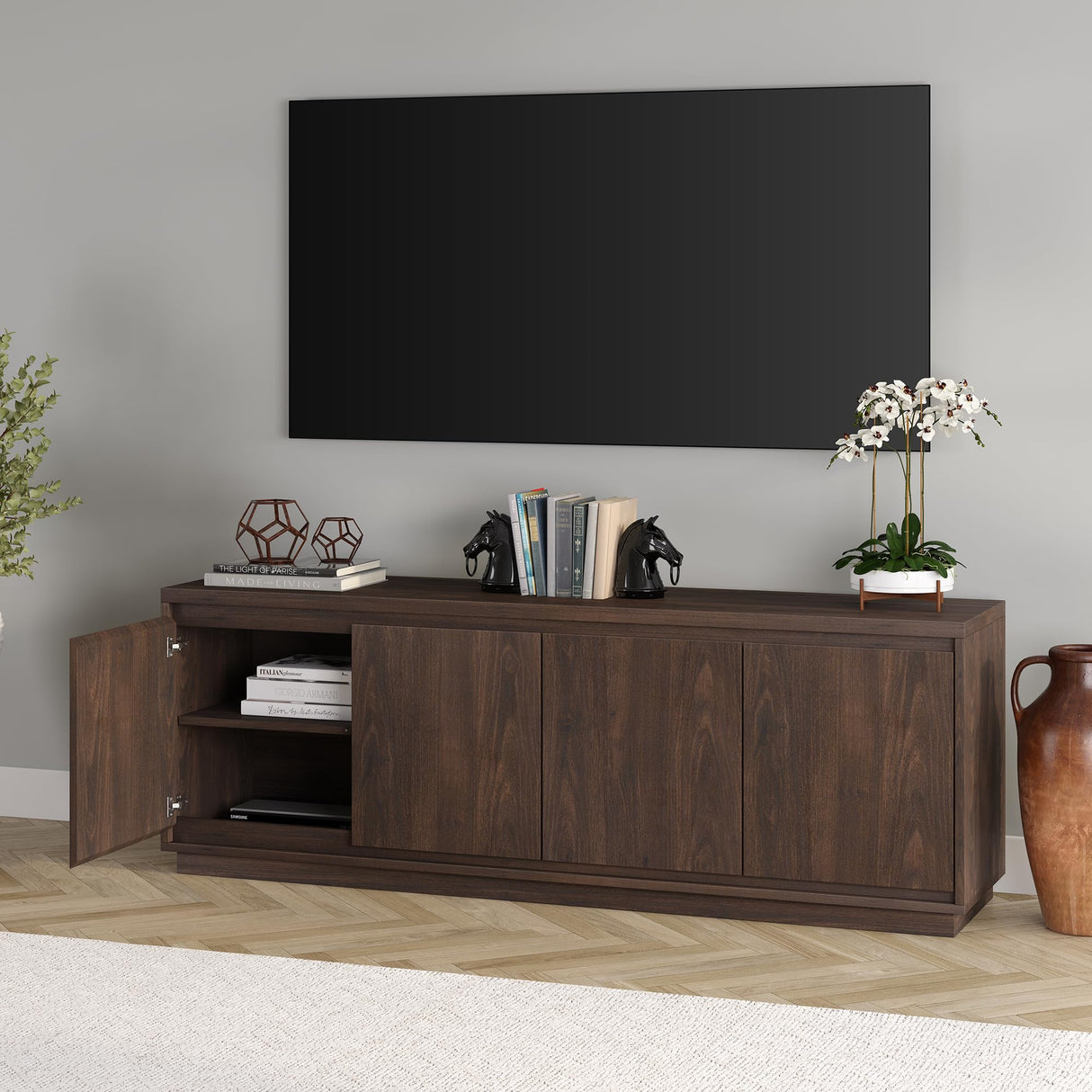 Henn&Hart Presque TV Stand, 68" Wide, Brown Henn&Hart