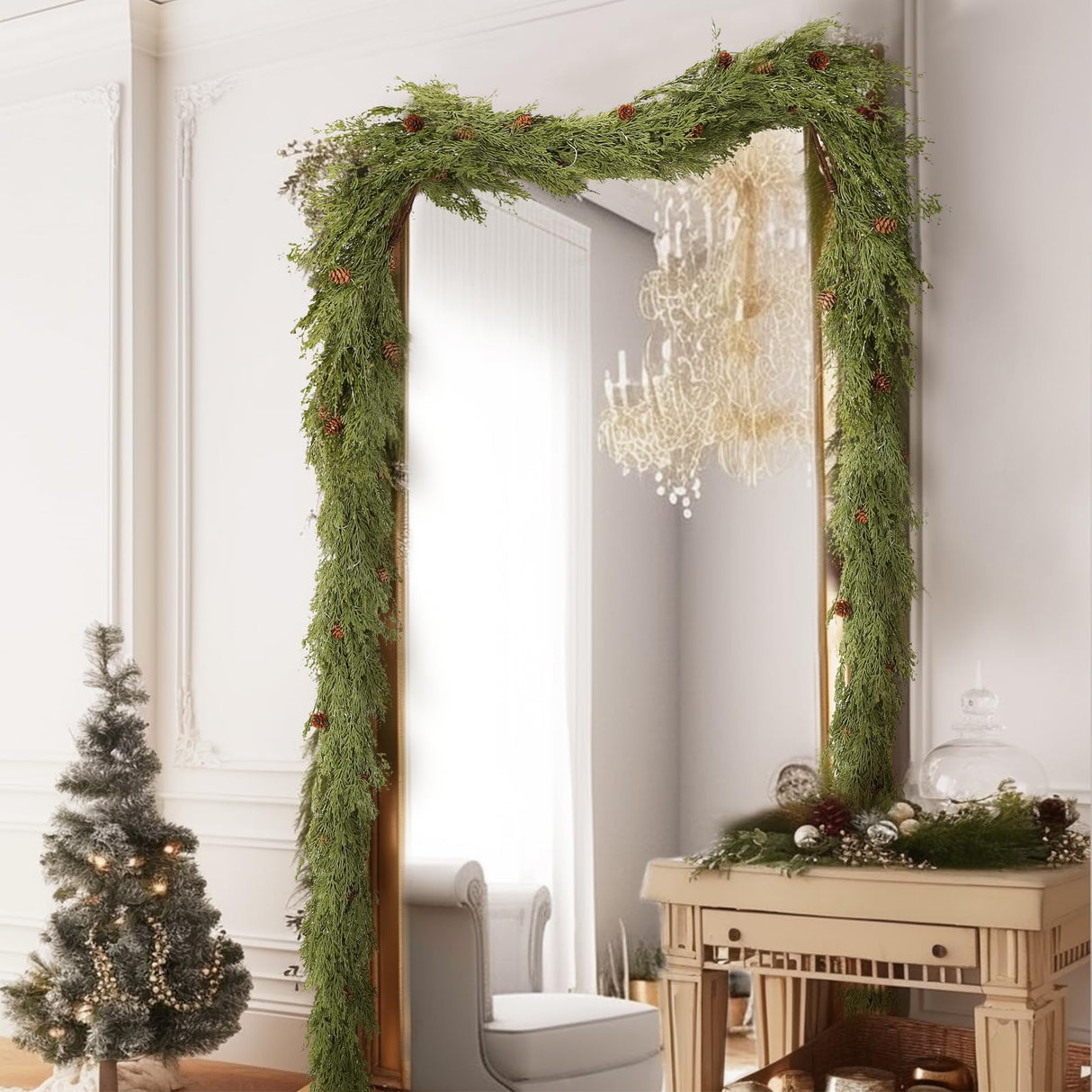 WBHome Real Touch Cypress Cedar & Pine Cone Evergreen Garland for Christmas Holiday Seasonal Outdoor/Indoor Home Decor, 6FT Long WBHome