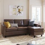 HONBAY Faux Leather Sectional Sofa, Convertible Sectional Couch L Shaped Couch Sofa for Small Space, Brown HONBAY