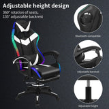 Talent Star RGB Gaming Chair with LED Lights,Adjustable Ergonomic Massage Computer Gaming Chair with Speakers & Footrest High Back Video Game Chair with Lumbar Support for Adults White Talent Star