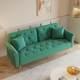Modern Velvet 2 in 1 Futon Sofa Bed,Convertible Folding Sleeper Bed Couches with 2 Pillows,73" Tufted Recliner Love Seat with Golden Chrome Legs for Living Room Apartment Office (Green) Anwick