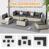 UDPATIO Outdoor Patio Furniture Set, 7-Piece Modular Sectional Sofa with Tea Table, PE Wicker Outdoor Conversation Set for Patio, Garden, Backyard Black UDPATIO