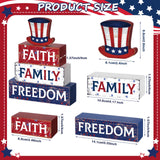 Huquary 4 Pcs Farmhouse 4th of July Patriotic Table Sign Independence Day Table Wood Decorations Patriotic Themed Rustic Farmhouse Wood Block Sign for Party Home Desk (Hat) Huquary