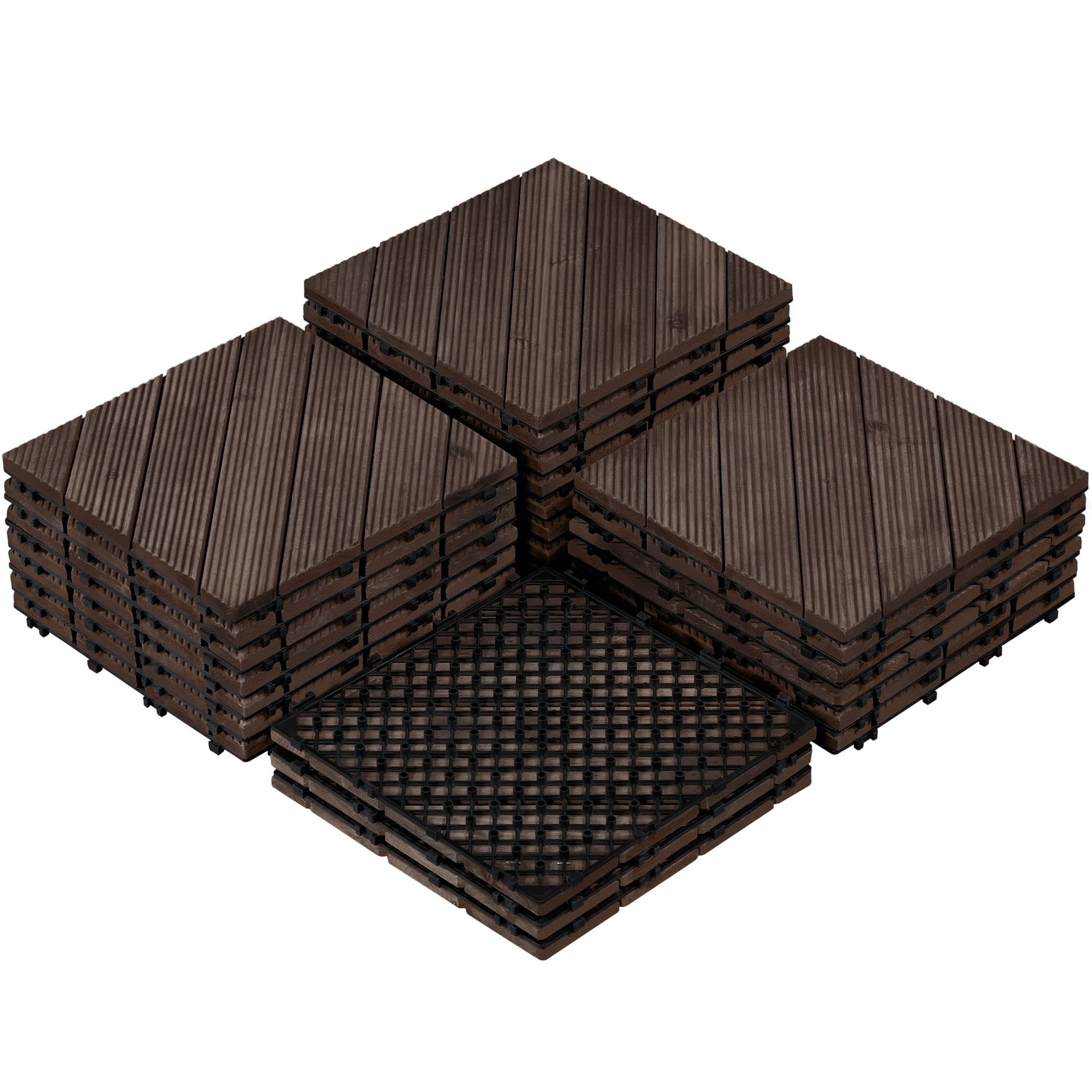 Topeakmart 27 Pcs Wood Interlocking Flooring Tiles, Indoor Outdoor Wooden Deck Tiles Interlocking Patio Garden Deck Poolside Balcony, Easy Flooring,12 x 12in, Black - WoodArtSupply